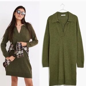 NWT!! Madewell Polo Wool-Blend Sweater dress (Green) S